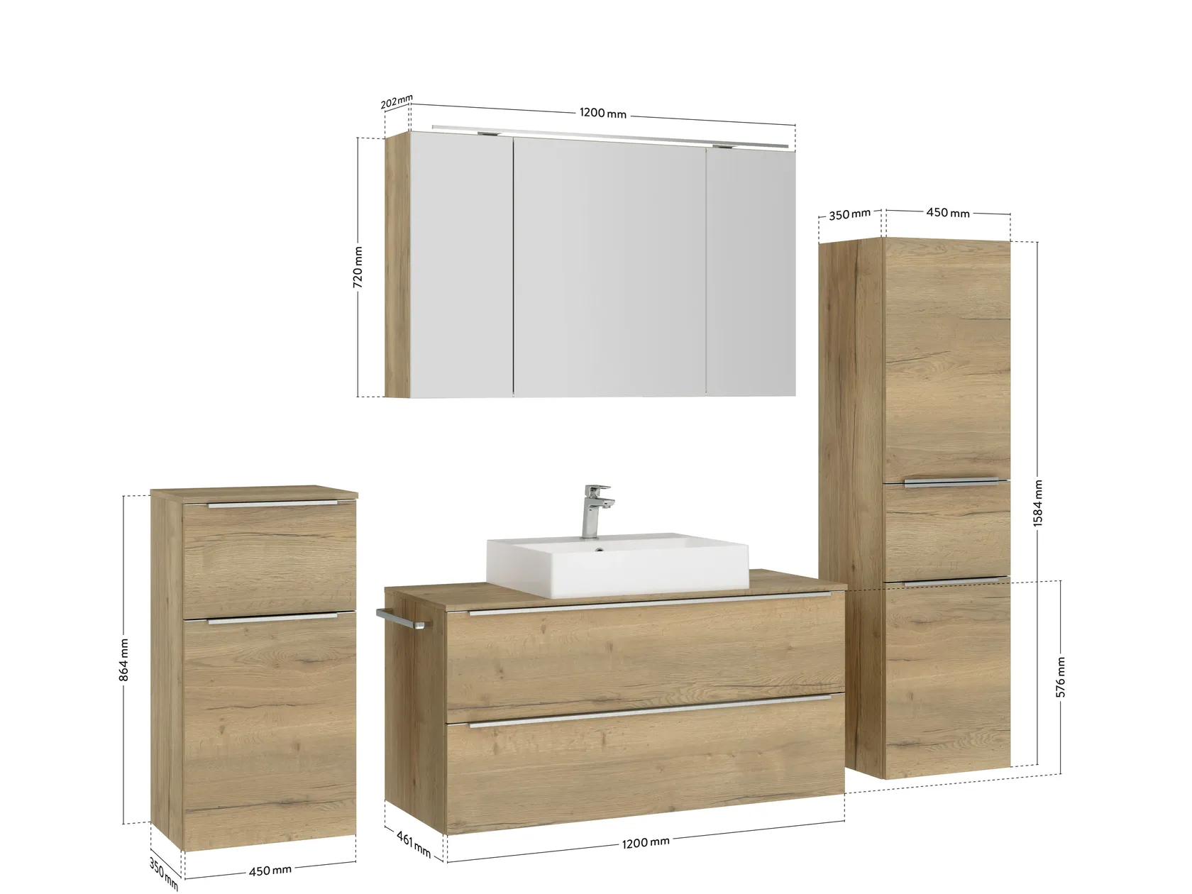 Banigo Badblock mit Spiegelschrank und Beimöbeln 4